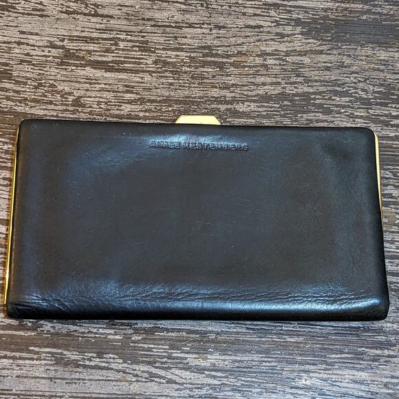 Aimee Kestenberg Navy Ultra Soft Leather Wallet/Card Holder with Gold Hardware - Picture 1 of 5